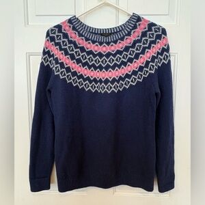 Talbots Sweater M Navy Blue Pink Nordic Ski Fair Isle Pullover Wool Blend